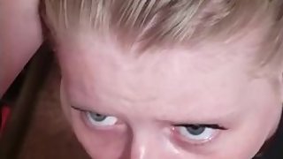 Busty teen sucks daddy's cock