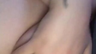 Playing with big natural pierced tits