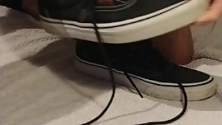 Black Vans sneakers fucked and cummed